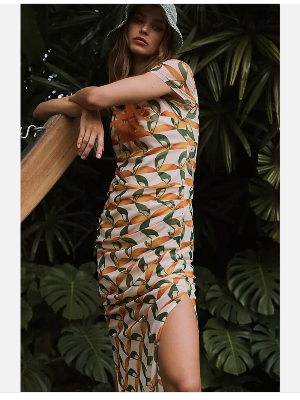 Anthropologie Farm Rio Tropical Toucan Print Split-Side Midi Dress